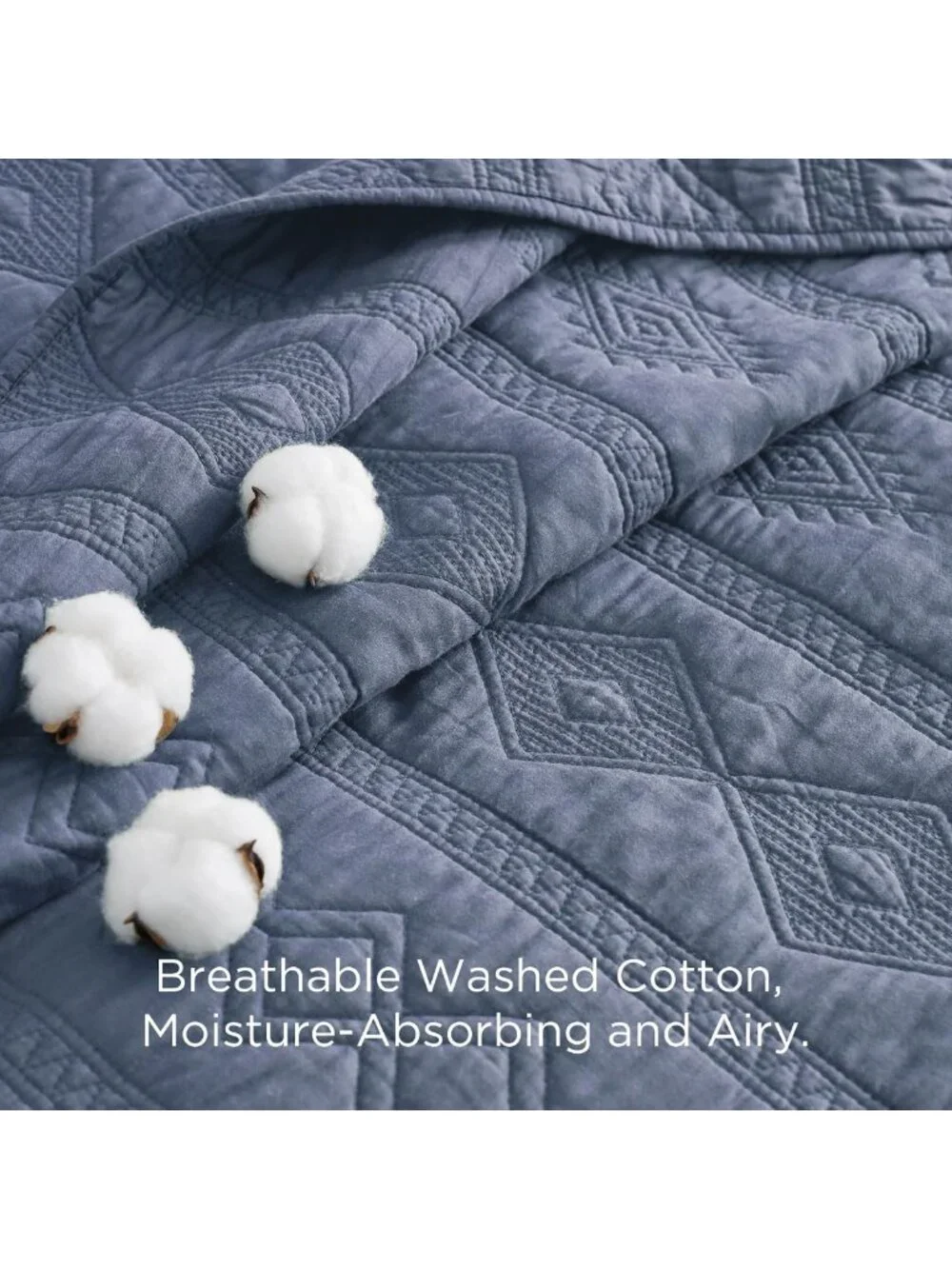 100% Cotton King Quilt Set - Soft Dusty Blue Bedspread for Cozy Bedroom Decor